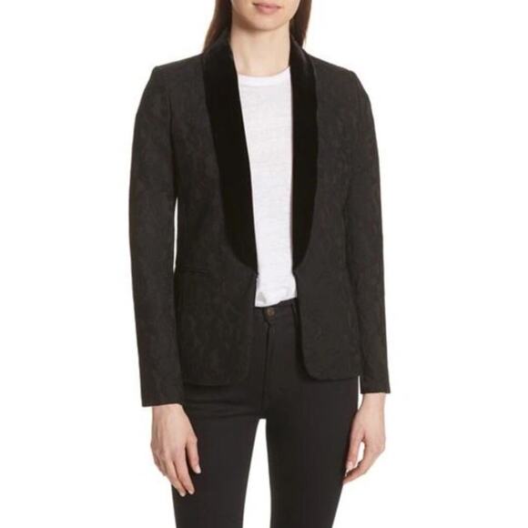 Sandro Paris Octave Floral Lace & Velvet Blazer Women’s EU Size 38 Black Tuxedo - Picture 1 of 12